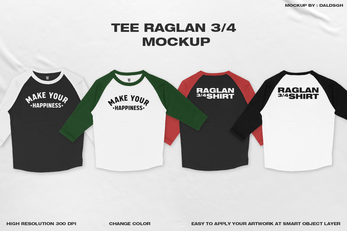 TEE RAGLAN 3/4 MOCKUP, a Shirt Mockup by DaldSgh (Photo 1 of 10)
