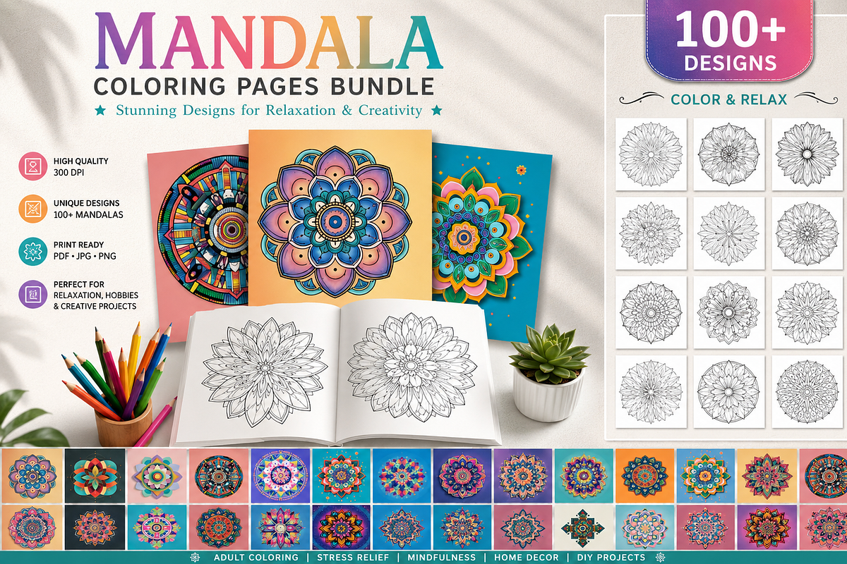 Magic Mandala Coloring Book Pages, a Pattern Graphic by S Graphic Studio (Photo 1 of 4)