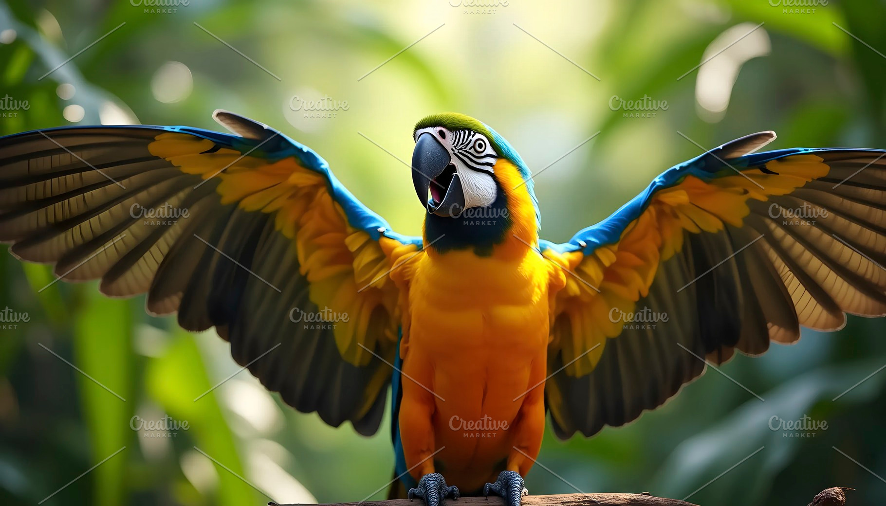 Blue And Gold Macaw Screeching With, a Photo by LOGOCREATIVE
