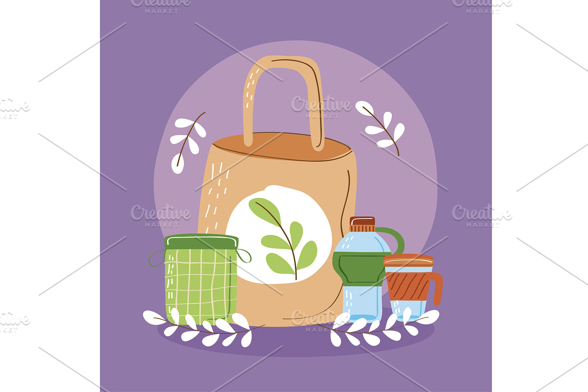 reusable bag with containers, an Object Illustration by studiogstock