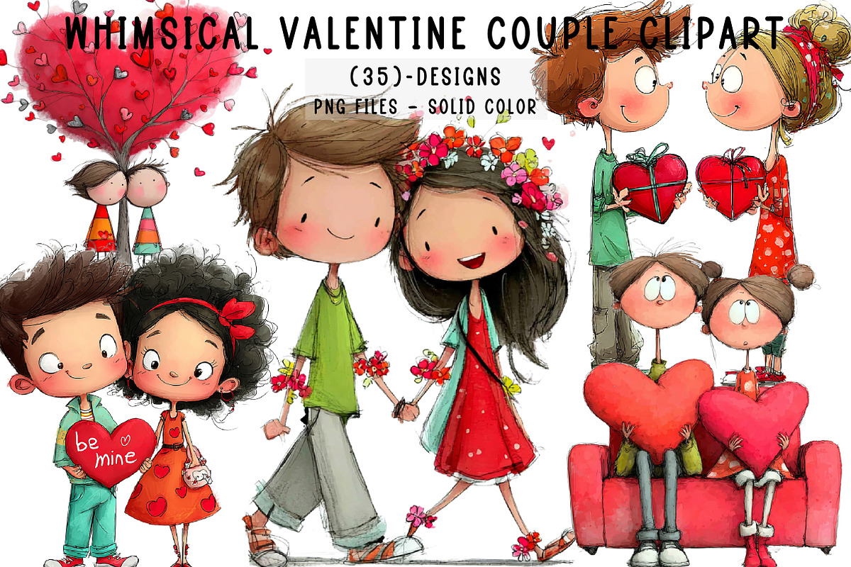 Whimsical Valentine Couple Clipart, an Illustration by CreationArt (Photo 1 of 6)