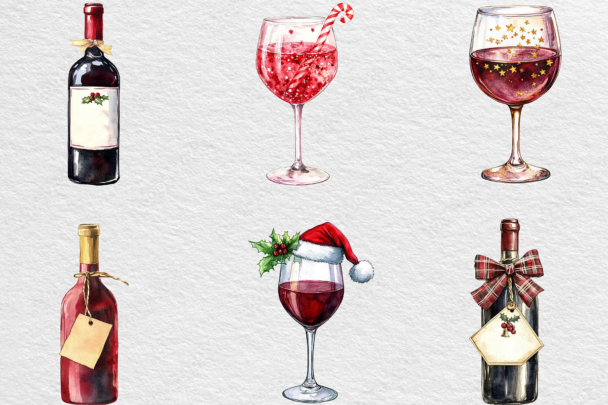 Christmas Red Wine Clipart, an Illustration by Black Bird Studio (Photo 3 of 6)