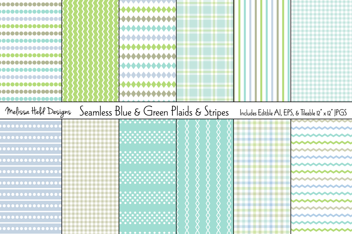 Seamless Blue Green Stripes & Plaids