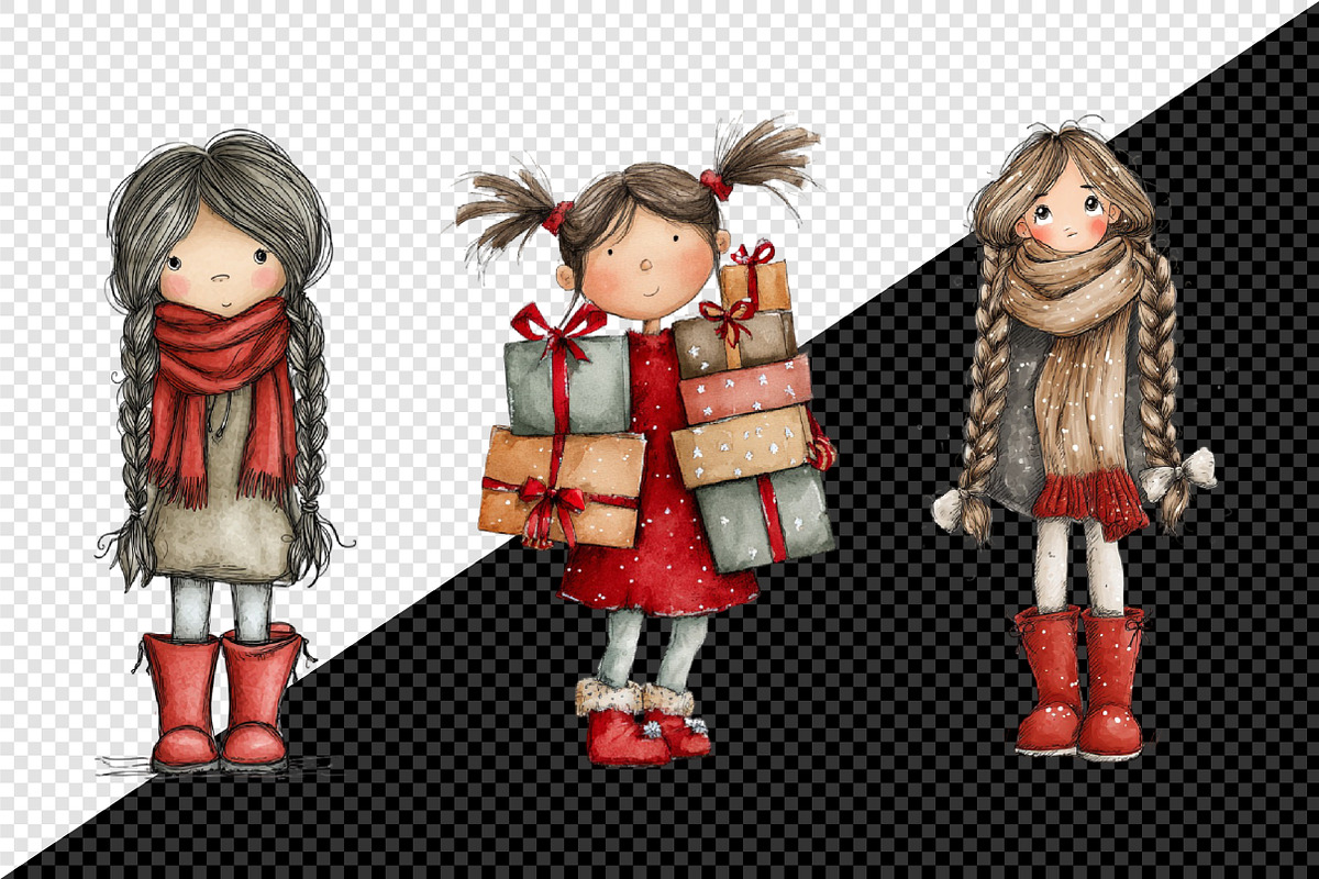 Quirky Funny Christmas Girls Clipart, an Illustration by Creative Art (Photo 12 of 13)