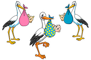 Cute Cartoon Storks Carrying Babies