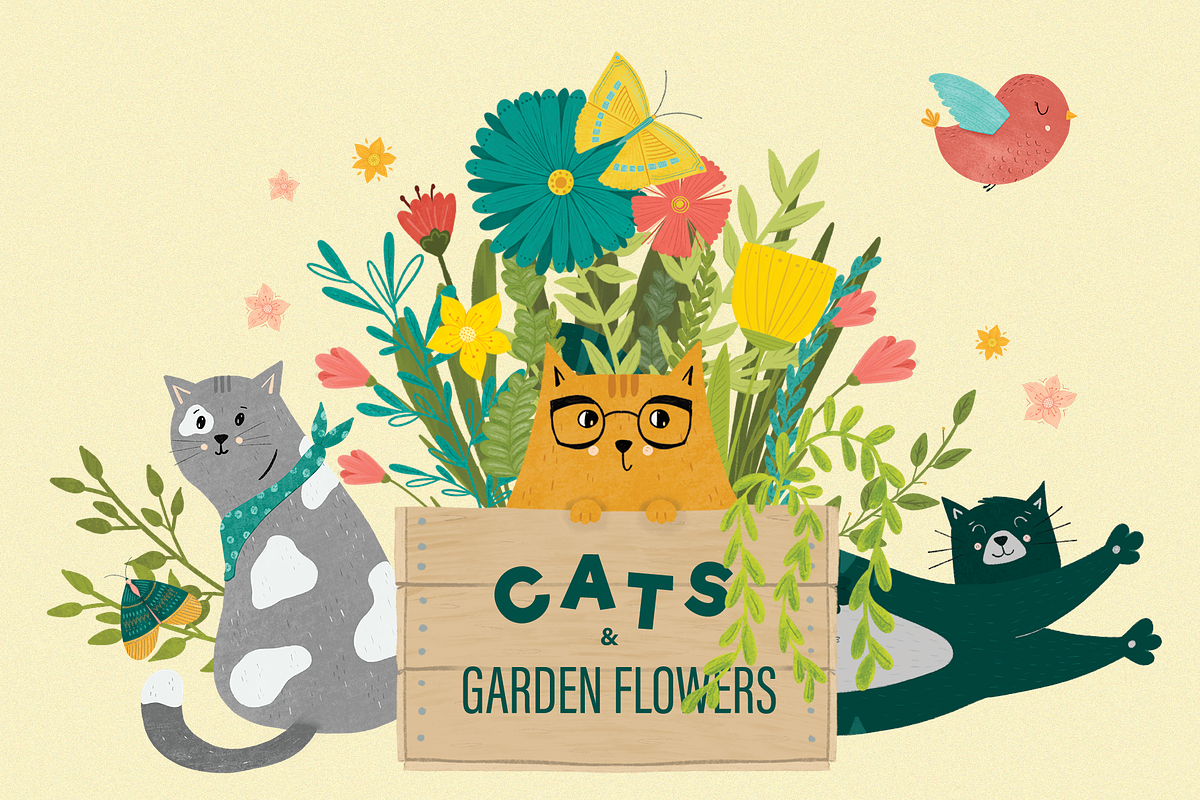 Cats and Garden Flowers, an Illustration by PenguinArtStudio (Photo 1 of 9)