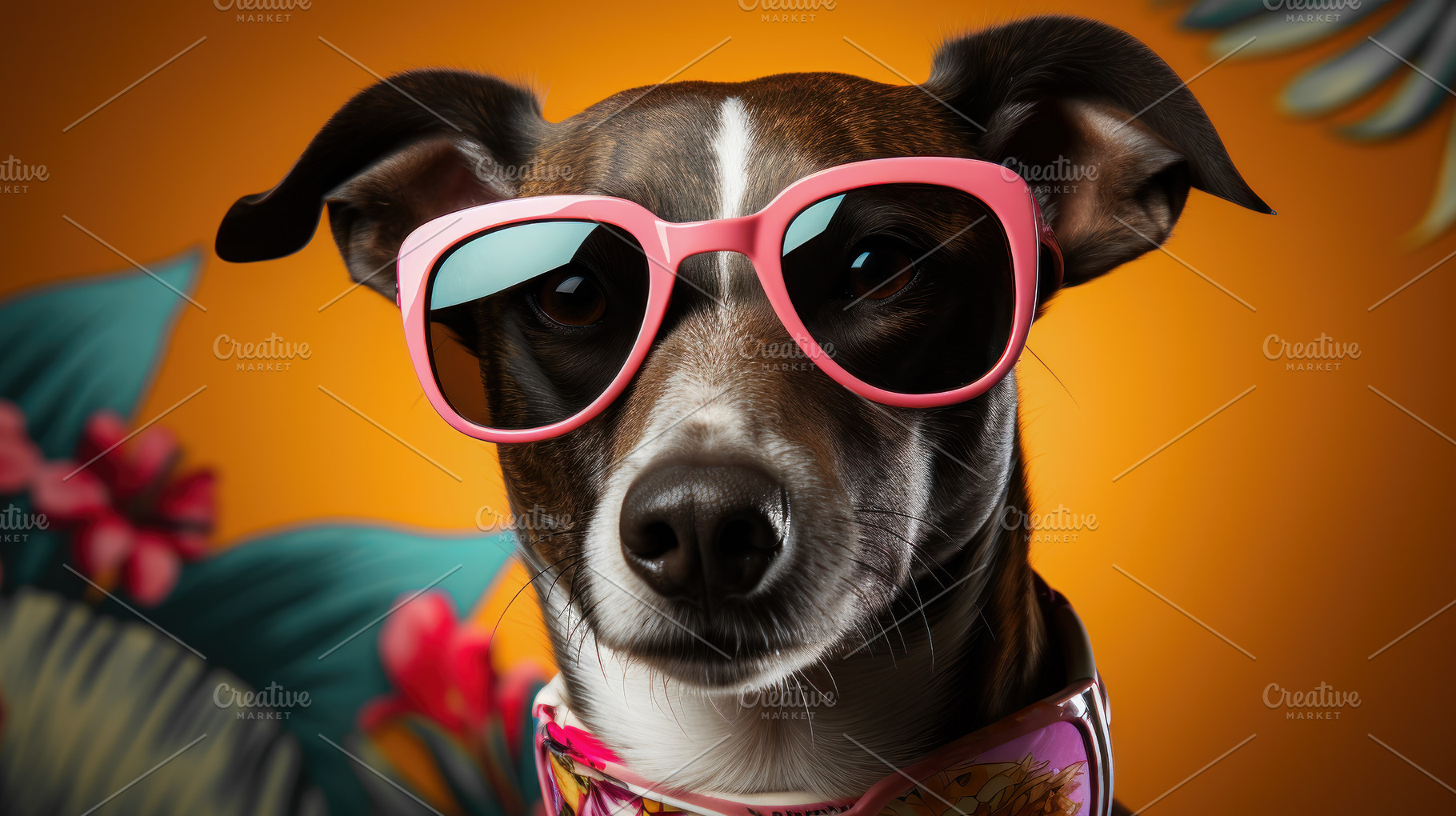 Stylish Dog with Pink Sunglasses and, an Animal Photo by Perpis