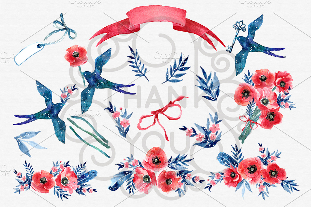 Wonderful set of watercolor grapfics, a Decorative Illustration by DigitalDream (Photo 3 of 6)