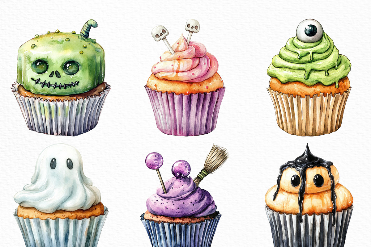Halloween Scary Cupcake Clipart, an Illustration by Craft Nest (Photo 2 of 6)