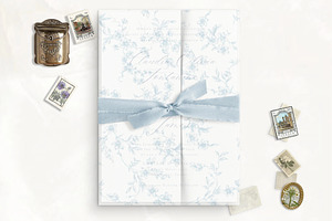 French Blue Chinoiseries Toile Wrap, a Stationery Template by SilverJoyAtelier