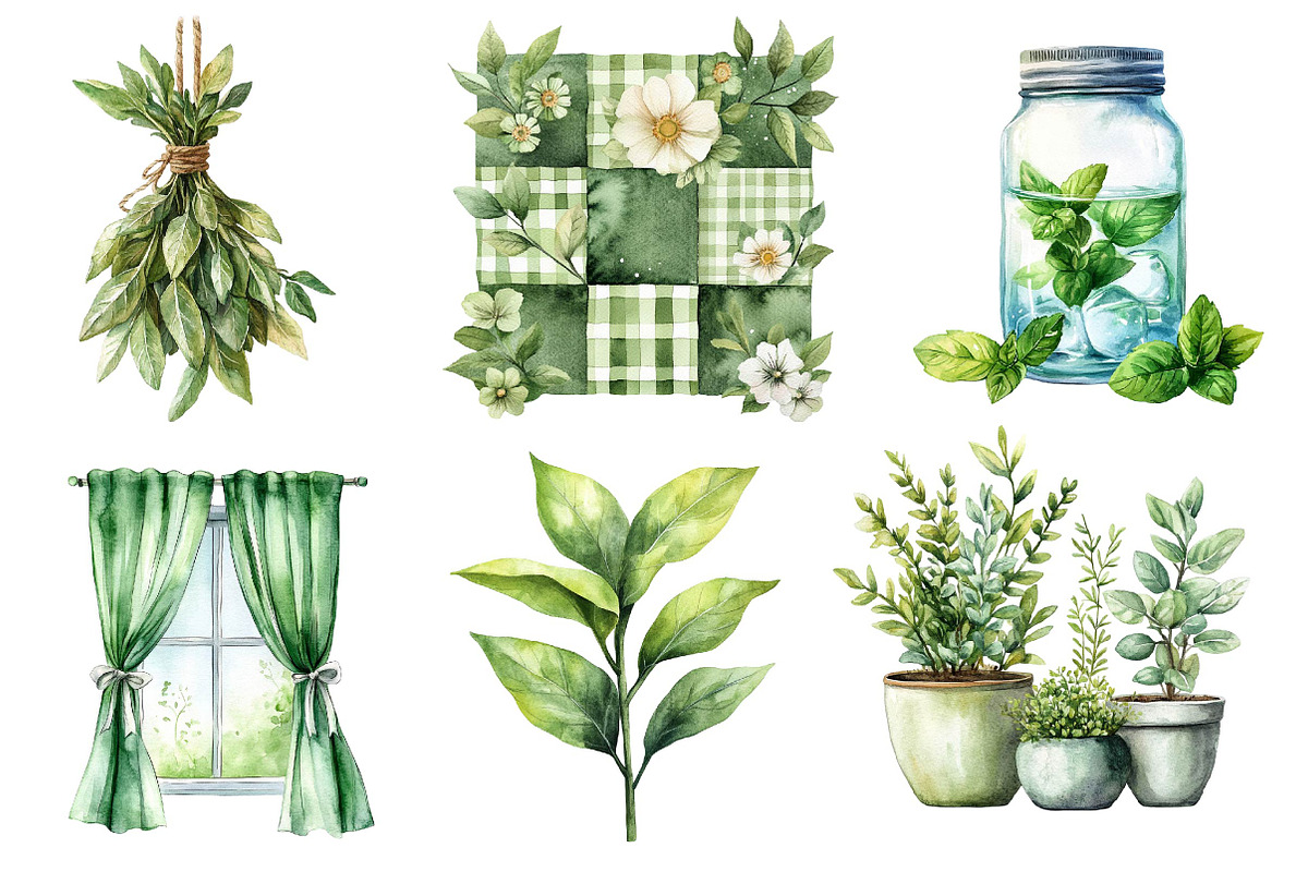 Green Summer Cottagecore Clipart, an Illustration by Dream Creation (Photo 3 of 6)