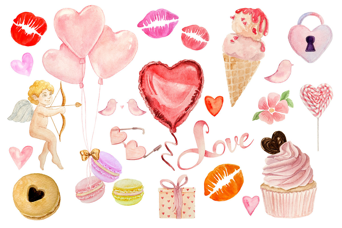 Hand Drawn Watercolor Set LOVE, an Illustration by Marge Art (Photo 2 of 4)