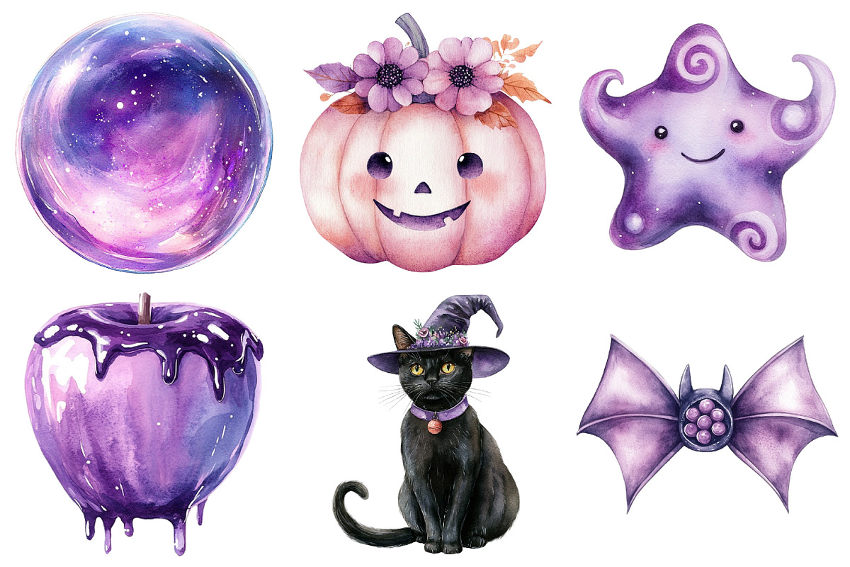 Watercolor Lavender Halloween Clipar, an Illustration by Daily.Designs (Photo 3 of 5)