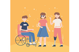 handicapped group people, a Person Illustration by studiogstock