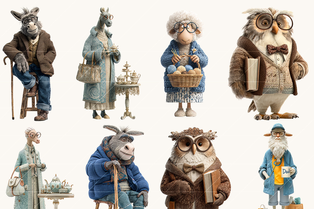 Old Animal Characters Clipart Bundle, an Animal Illustration by Design ...