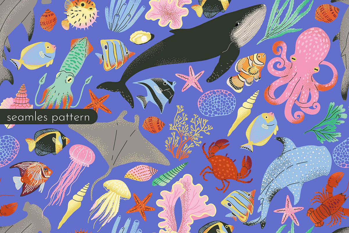FUNKY OCEAN: clipart, pattern, an Animal Illustration by Elliko shop (Photo 7 of 8)