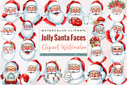 Watercolor Jolly Santa Faces Clipart, an Illustration by SVGArt (Thumbnail 1 of 8)