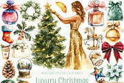 Watercolor Luxury Christmas Clipart, an Illustration by Craft Nest (Thumbnail 1 of 6)
