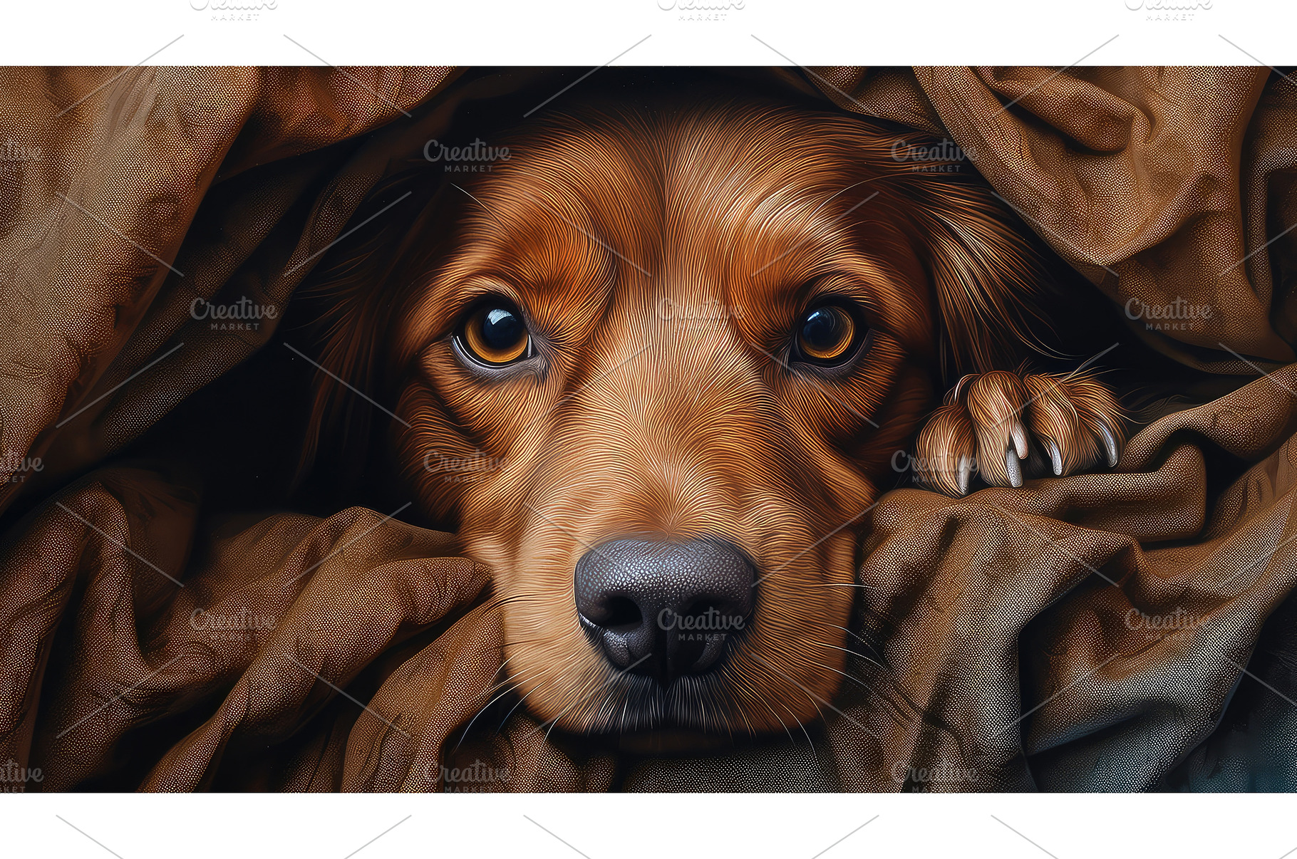 cozy dog wrapped in blanket ai, an Animal Photo by pikepicture