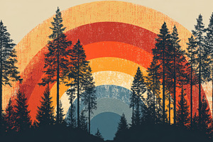 Colorful sunset over a forest, a Photo by Beautiful things