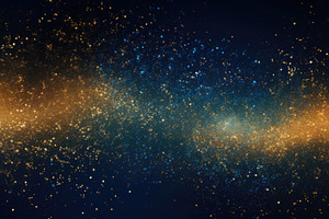 Abstract deep blue, golden particles, a Photo by SaroStock