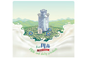 Set illustrations for milk label, a Food Illustration by Countryside life (Thumbnail 3 of 7)