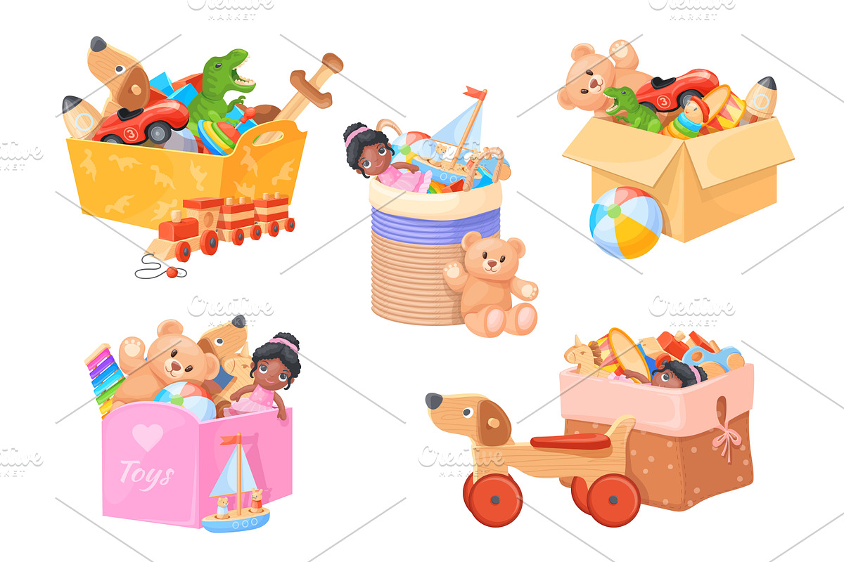 Cartoon toys boxes. Toy box, an Illustration by Stock-Smart-Start