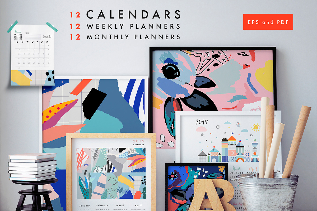 2019 calendars + planners, a Stationery Template by Lera Efremova (Photo 1 of 13)
