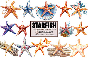 Starfish Watercolor Clipart Bundle, an Illustration by Pixels.Craft