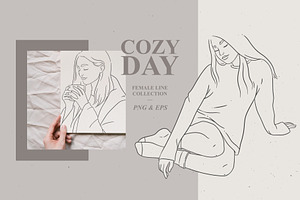 Cozy Day. Female Line Art