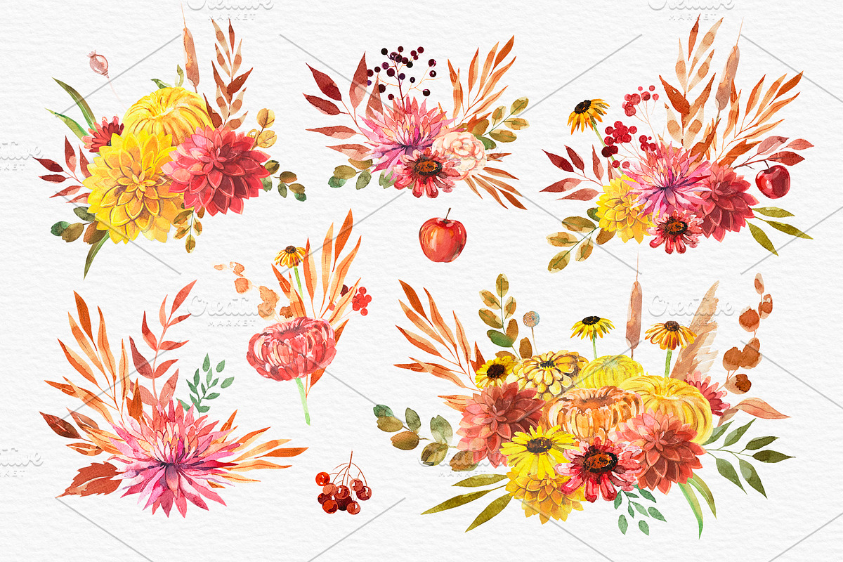 Watercolor Autumn Bouquet, an Illustration by harmonia_green_art (Photo 3 of 12)