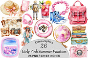 Girly Pink Summer Vacation Clipart, an Illustration by CitraGraphics (Thumbnail 1 of 5)