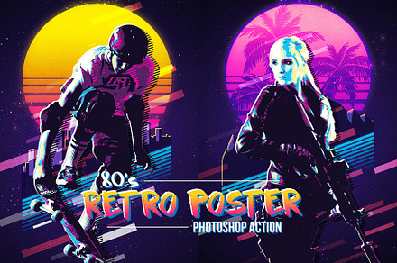 80's Retro Poster Photoshop Action, an Action Add-On by deeplabstudio7