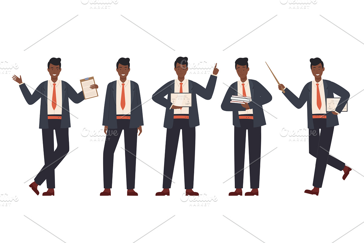 Afro Male Teacher in Various Poses, an Object Illustration by Flashvector