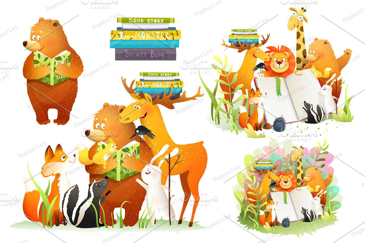 Animals Reading and Studying Clipart, an Animal Illustration by Popmarleo Shop (Photo 1 of 2)