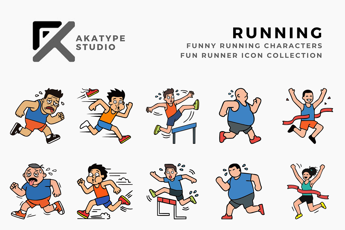 Funny Running Characters Collection, a Solid Icon by Akatype Studio (Photo 1 of 3)