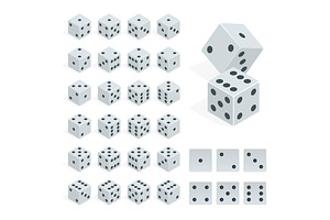 Set Of Isometric Dice Combination. White Poker Cubes Vector Isolated.