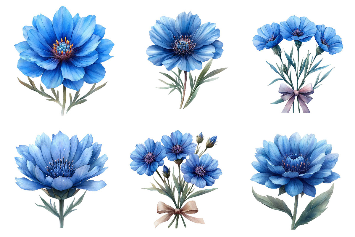 Blue Watercolor Cornflower Clipart, an Illustration by CreationArt (Photo 4 of 5)
