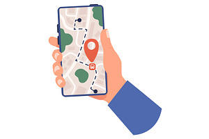 Man holds smartphone in hand and, a Technology Illustration by Vectorbuum