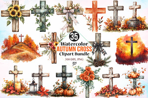 Watercolor Autumn Cross Clipart PNG, a Seasonal Illustration by Canvas Craft
