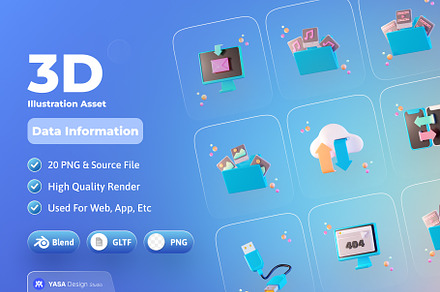 Data Information 3D Illustration Set, an Object 3D Model by Yasa Design Studio