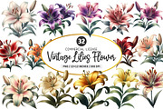Retro Vintage Lilies Flower Clipart, an Illustration by SinaCreation (Thumbnail 1 of 5)