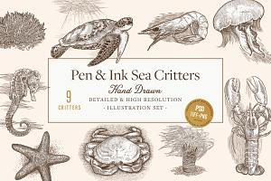 Hand Drawn Sea Critters Set
