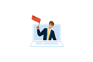 Businessman waving red flag from, a Person Illustration by pikepicture