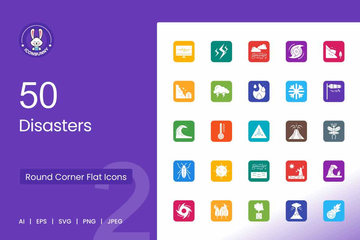 Disasters Round Corner Flat Icons, an Icon by IconBunny (Photo 1 of 2)