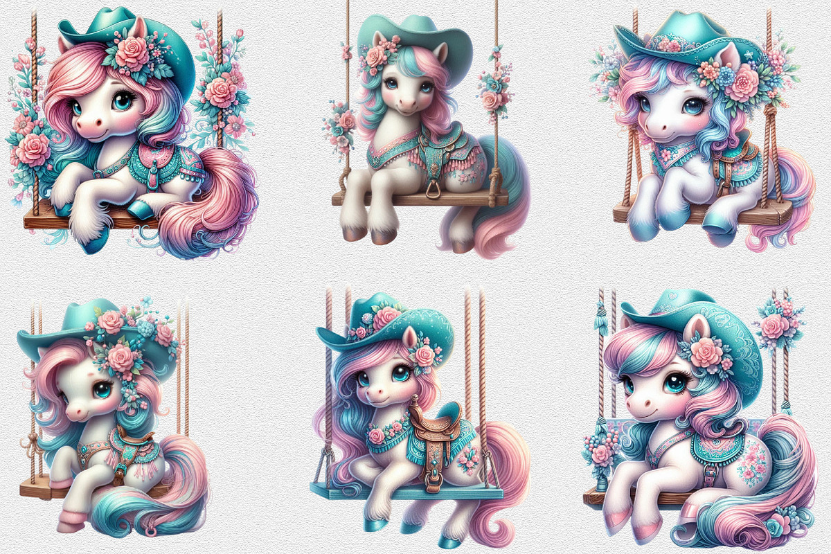 Baby Watercolor Pony Clipart Bundle, a Seasonal Illustration by Craft Nest (Photo 4 of 6)