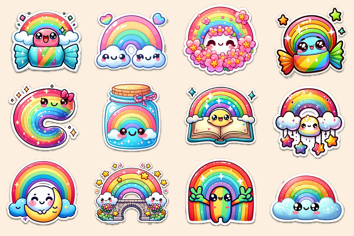 Kawaii Rainbow Stickers Bundle, an Illustration by Dream Creation (Photo 2 of 4)