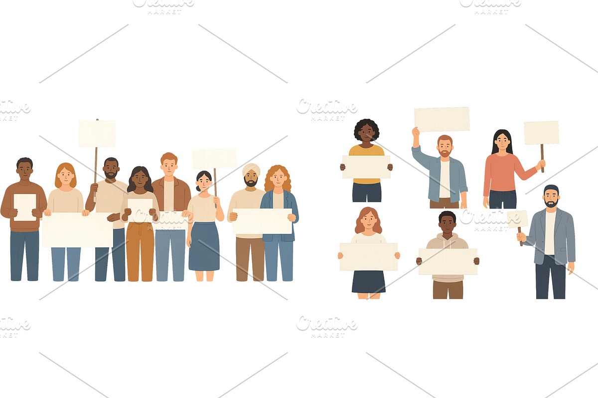 Diverse group of individuals holding, a Person Illustration by ZinetroN