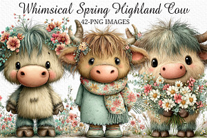 Whimsical Spring Highland Cow PNG, an Illustration by Craft Nest
