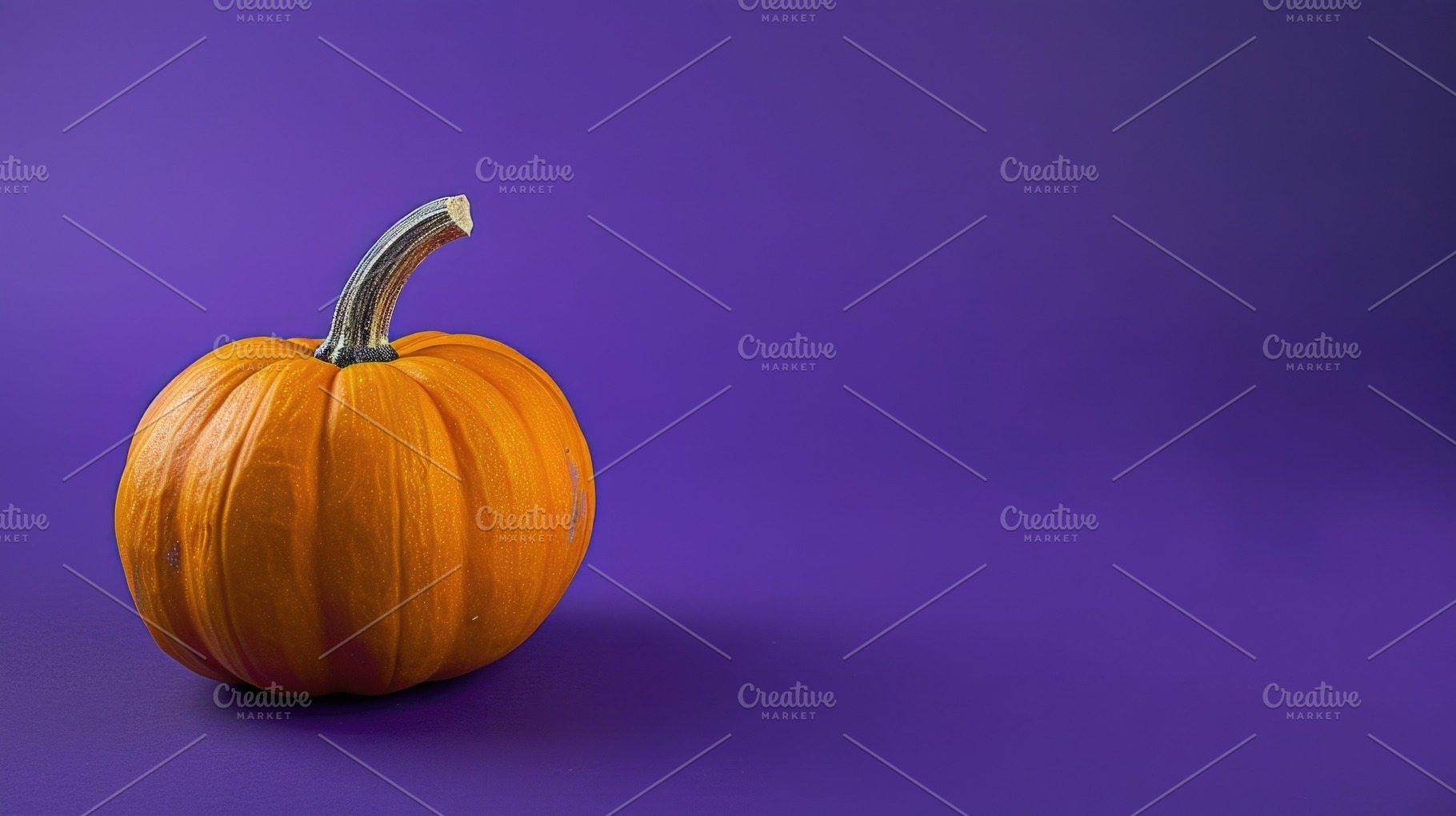 Single orange pumpkin on purple background with copy space, a Food & Drink Photo by José Manuel Gelpi